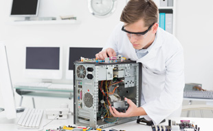 Technician repairing CPU